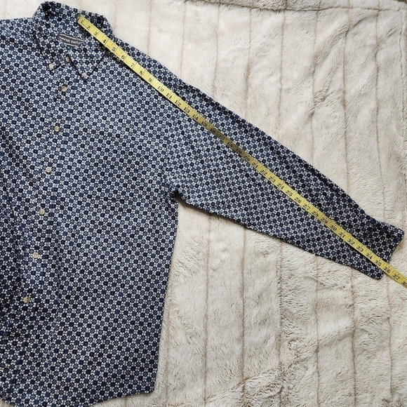 Men's Casual button-down shirt Collared Long sleeves Blue Tan Size L - Picture 10 of 11